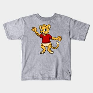 Cute Anthropomorphic Human-like Cartoon Character Young Leopard in Clothes Kids T-Shirt